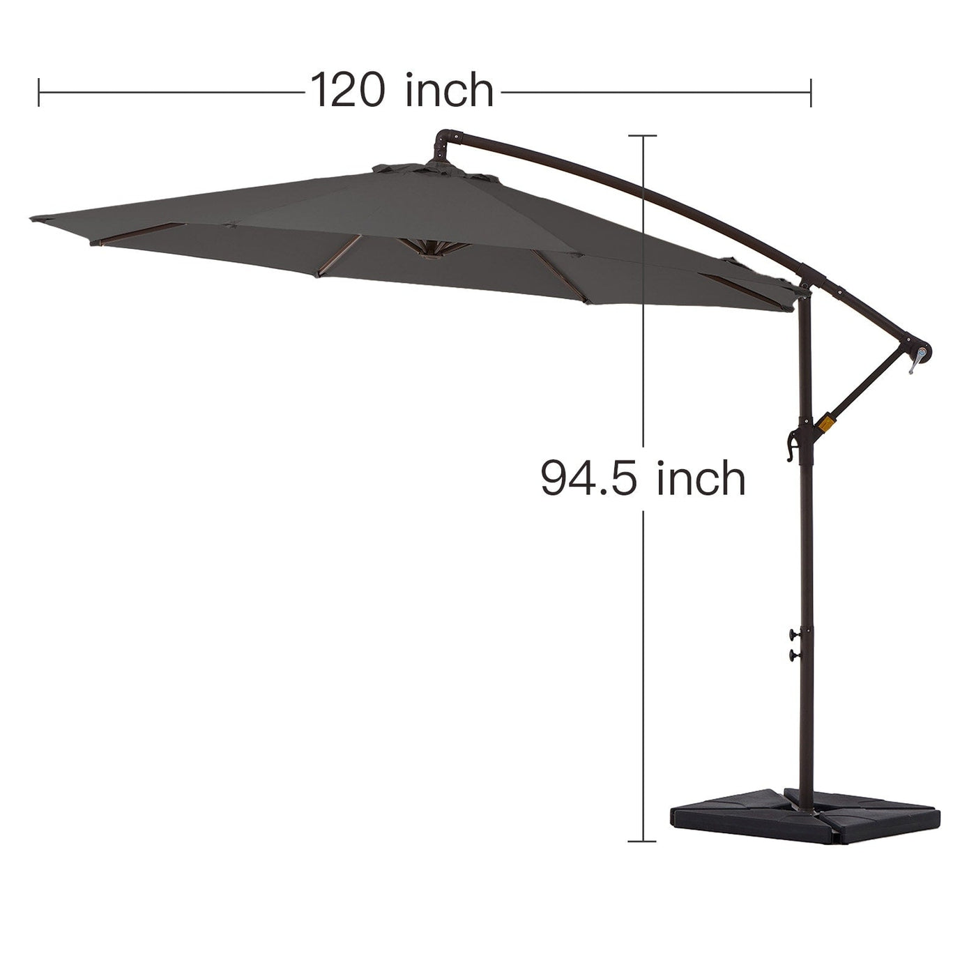 Parasol déporté à manivelle en acier de 10 pieds avec base lestée