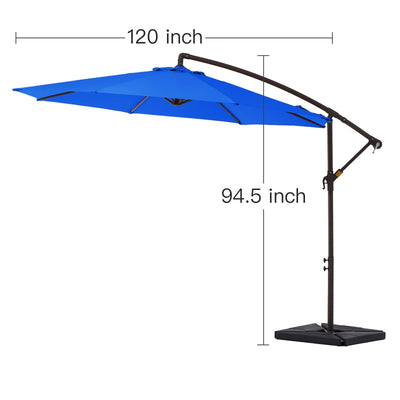 Parasol déporté à manivelle en acier de 10 pieds avec base lestée