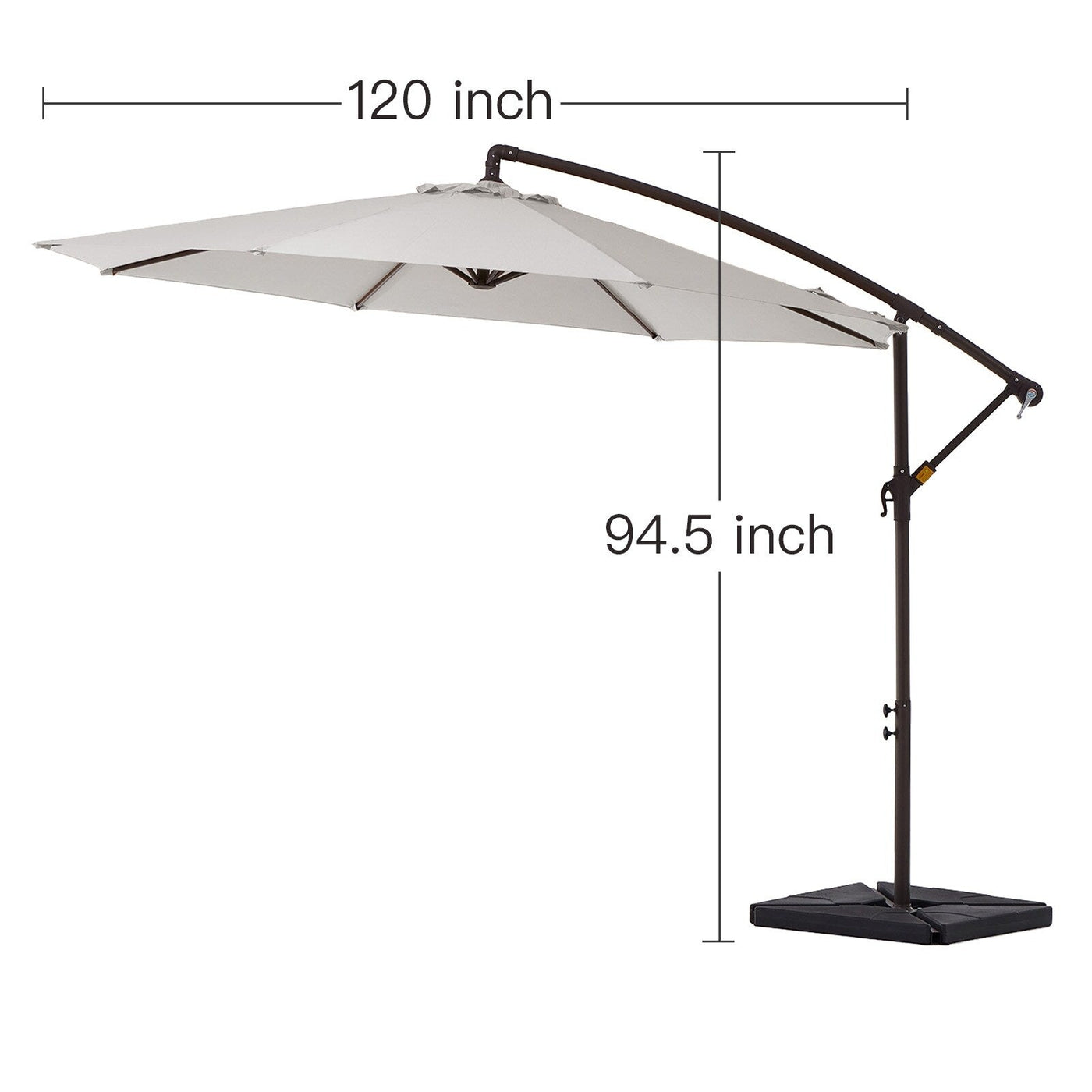 Parasol déporté à manivelle en acier de 10 pieds avec base lestée