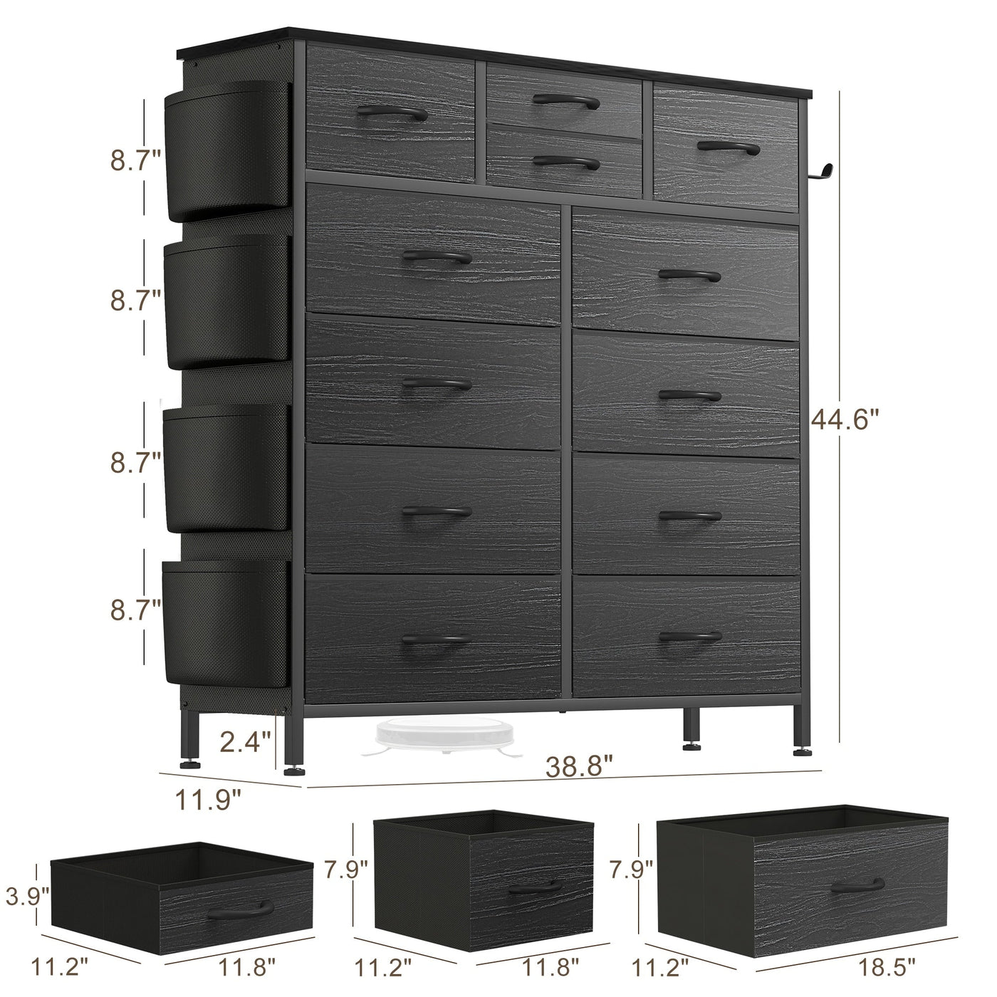 Commode haute en tissu à 12 tiroirs pour chambre à coucher