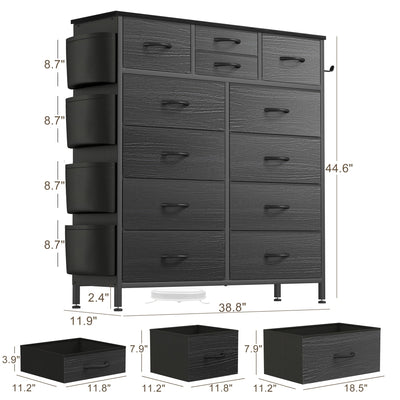 Commode haute en tissu à 12 tiroirs pour chambre à coucher