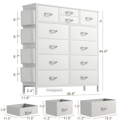 Commode haute en tissu à 12 tiroirs pour chambre à coucher