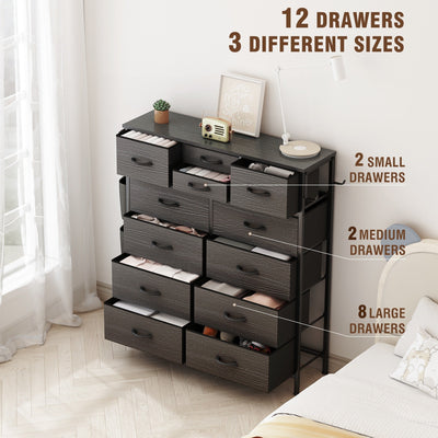 Commode haute en tissu à 12 tiroirs pour chambre à coucher