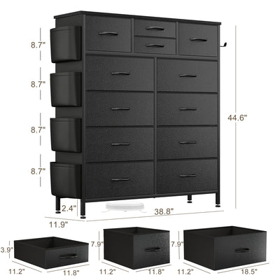 Commode haute en tissu à 12 tiroirs pour chambre à coucher