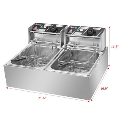 Friteuse électrique à double cylindre en acier inoxydable de 12,7 QT/12 L