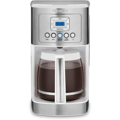 Cafetière Perfectemp 14 tasses avec carafe en verre, programmable, réglage de l'intensité de l'infusion, réglage de 1 à 4 tasses, blanche