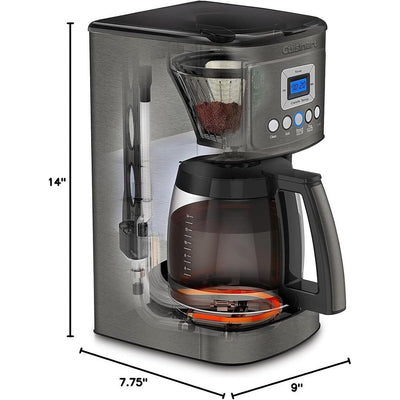 Cafetière programmable 14 tasses, carafe en verre, réglage de l'intensité de l'infusion, réglage de 1 à 4 tasses, acier inoxydable noir