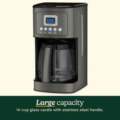 Cafetière programmable 14 tasses, carafe en verre, réglage de l'intensité de l'infusion, réglage de 1 à 4 tasses, acier inoxydable noir