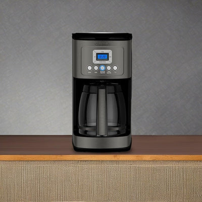 Cafetière programmable 14 tasses, carafe en verre, réglage de l'intensité de l'infusion, réglage de 1 à 4 tasses, acier inoxydable noir