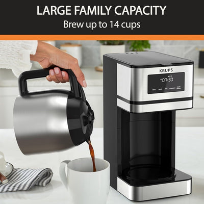 Cafetière programmable 14 tasses, carafe en acier inoxydable, 3 niveaux d'infusion, minuterie 24 h, maintien au chaud 4 h
