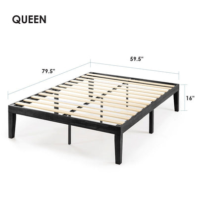 Cadre de lit plateforme classique en bois massif de 16 pouces, disponible en plusieurs finitions