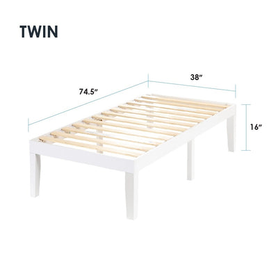 Cadre de lit plateforme classique en bois massif de 16 pouces, disponible en plusieurs finitions