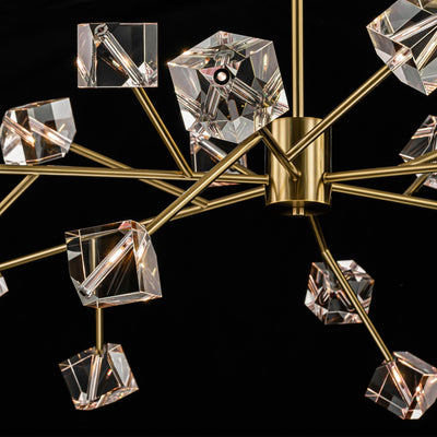 Lustre en cristal linéaire Sputnik à 18 lumières, design moderne et glamour, idéal pour salle à manger ou salon.