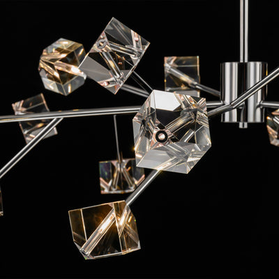 Lustre en cristal linéaire Sputnik à 18 lumières, design moderne et glamour, idéal pour salle à manger ou salon.