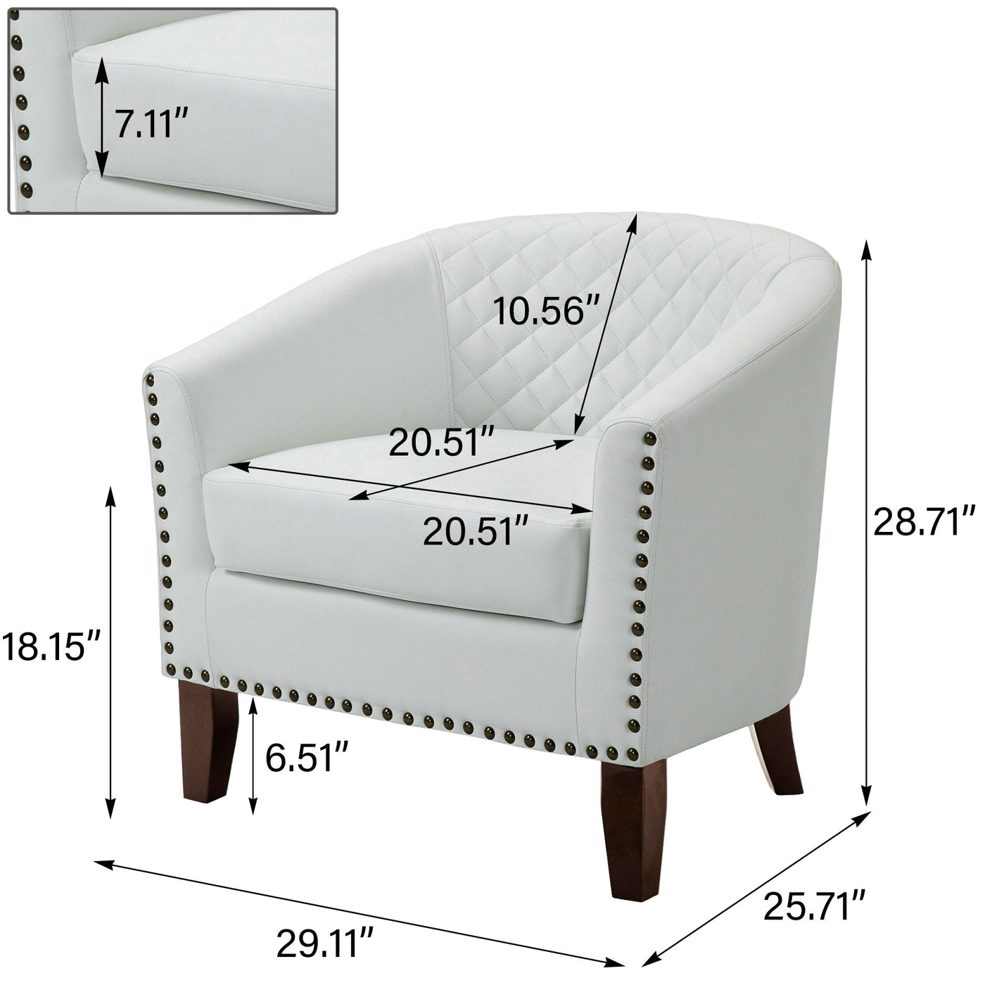 Lot de 2 chaises d'appoint tonneau en cuir vegan de 29 W avec garniture cloutée