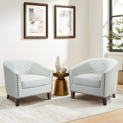 Lot de 2 chaises d'appoint tonneau en cuir vegan de 29 W avec garniture cloutée