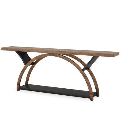 Console étroite à 2 niveaux avec cadre semi-circulaire pour entrée, tables d'appoint de couloir grises