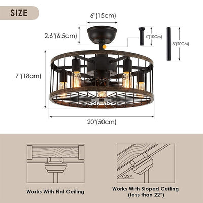 Ventilateur de plafond à profil bas de 20 po, style ferme moderne, finition bois, avec éclairage et télécommande