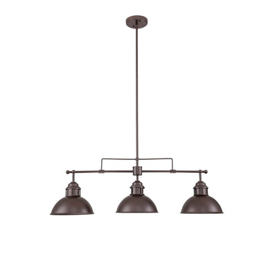 Suspension en forme de dôme de style industriel à 3 lampes, style ferme, en métal, pour îlot de cuisine linéaire, finition bronze huilé