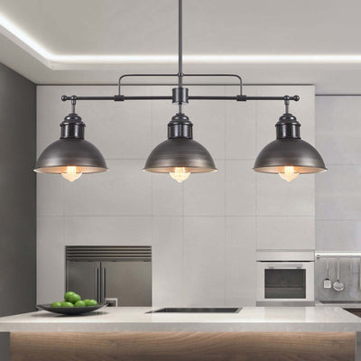 Suspension en forme de dôme de style industriel à 3 lampes, style ferme, en métal, pour îlot de cuisine linéaire, finition bronze huilé