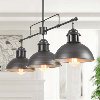 Suspension en forme de dôme de style industriel à 3 lampes, style ferme, en métal, pour îlot de cuisine linéaire, finition bronze huilé
