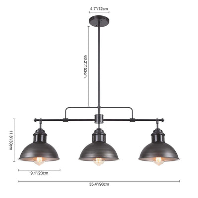 Suspension en forme de dôme de style industriel à 3 lampes, style ferme, en métal, pour îlot de cuisine linéaire, finition bronze huilé