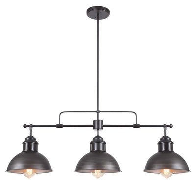 Suspension en forme de dôme de style industriel à 3 lampes, style ferme, en métal, pour îlot de cuisine linéaire, finition bronze huilé