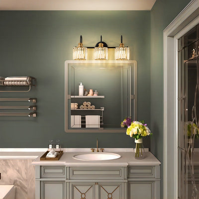 Applique murale de salle de bain moderne à 3/4 lumières, en cristal, à intensité variable, style glamour, linéaire, au-dessus du miroir