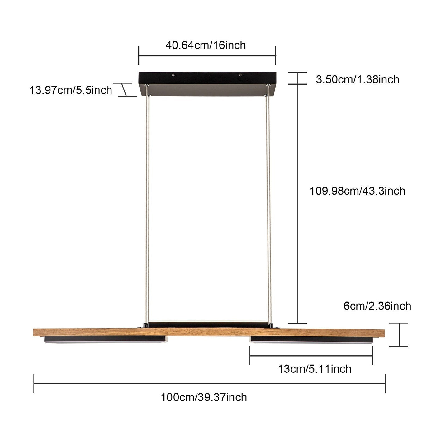 Lustre linéaire en bois à 3/5 lumières LED intégrées pour îlot de cuisine