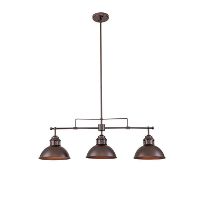 Suspension en forme de dôme de style industriel à 3 lampes, style ferme, en métal, pour îlot de cuisine linéaire, finition bronze huilé