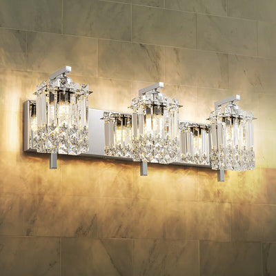 Applique murale en cristal à 3 lumières pour miroir de salle de bain moderne et glamour