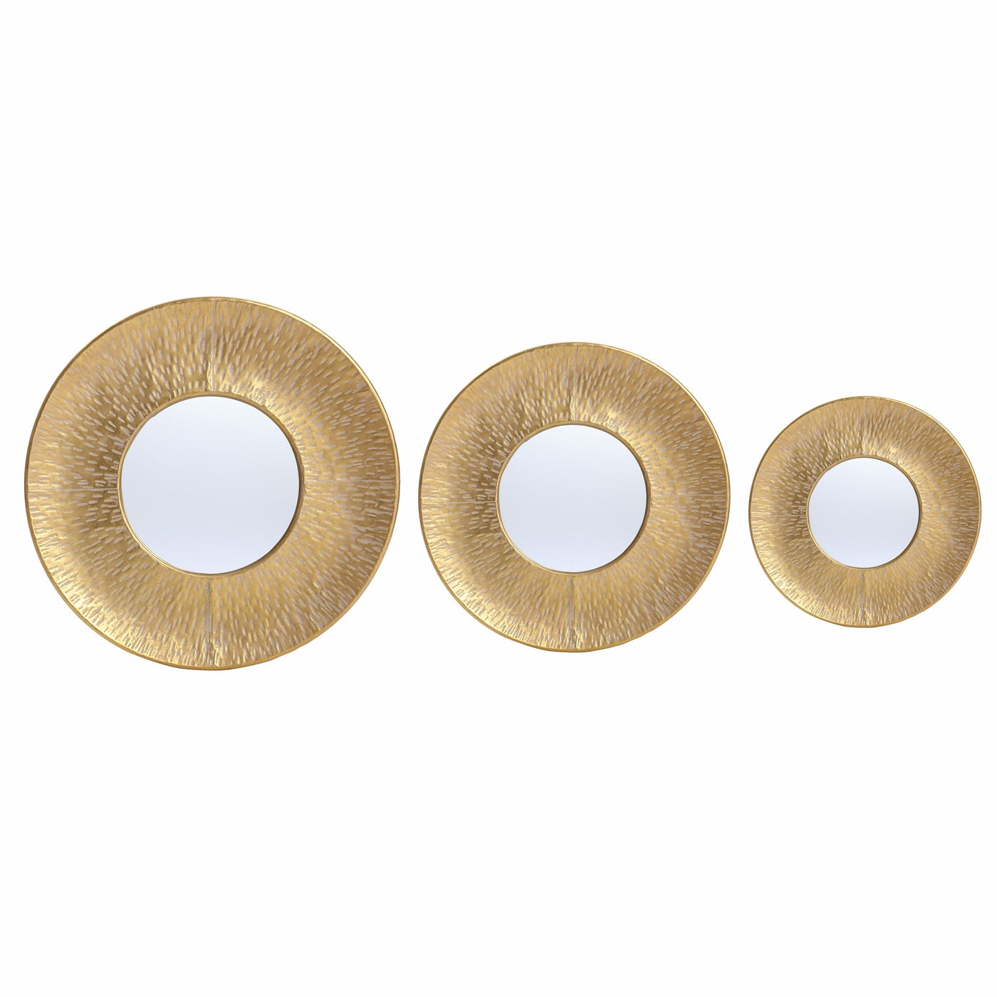 Ensemble de 3 miroirs muraux ronds en métal doré - 22,25 de diamètre x 2,36 de profondeur