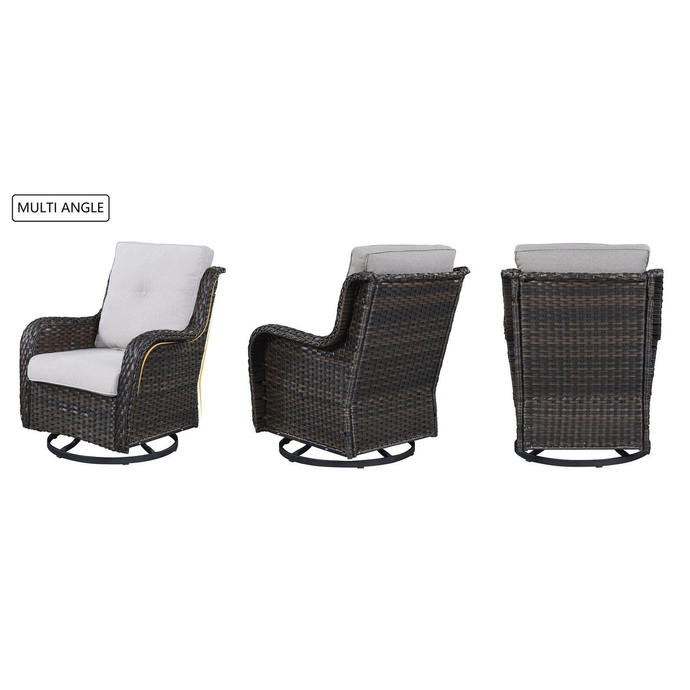 Fauteuil à bascule pivotant d'extérieur Gymojoy 3 pièces en osier avec coussin et table