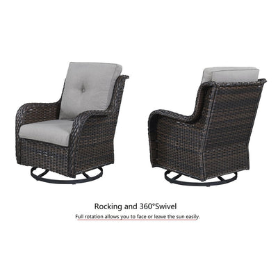 Fauteuil à bascule pivotant d'extérieur Gymojoy 3 pièces en osier avec coussin et table