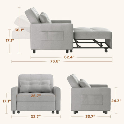Canapé-lit 3 en 1 réglable, canapé-lit gigogne, convertible et pliable pour salon