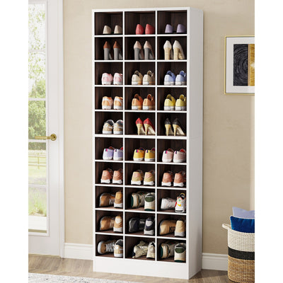 Meuble à chaussures haut 30 paires, 10 niveaux, en bois blanc, pour placard, entrée