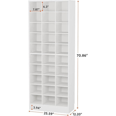 Meuble à chaussures haut 30 paires, 10 niveaux, en bois blanc, pour placard, entrée