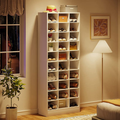 Meuble à chaussures haut 30 paires, 10 niveaux, en bois blanc, pour placard, entrée