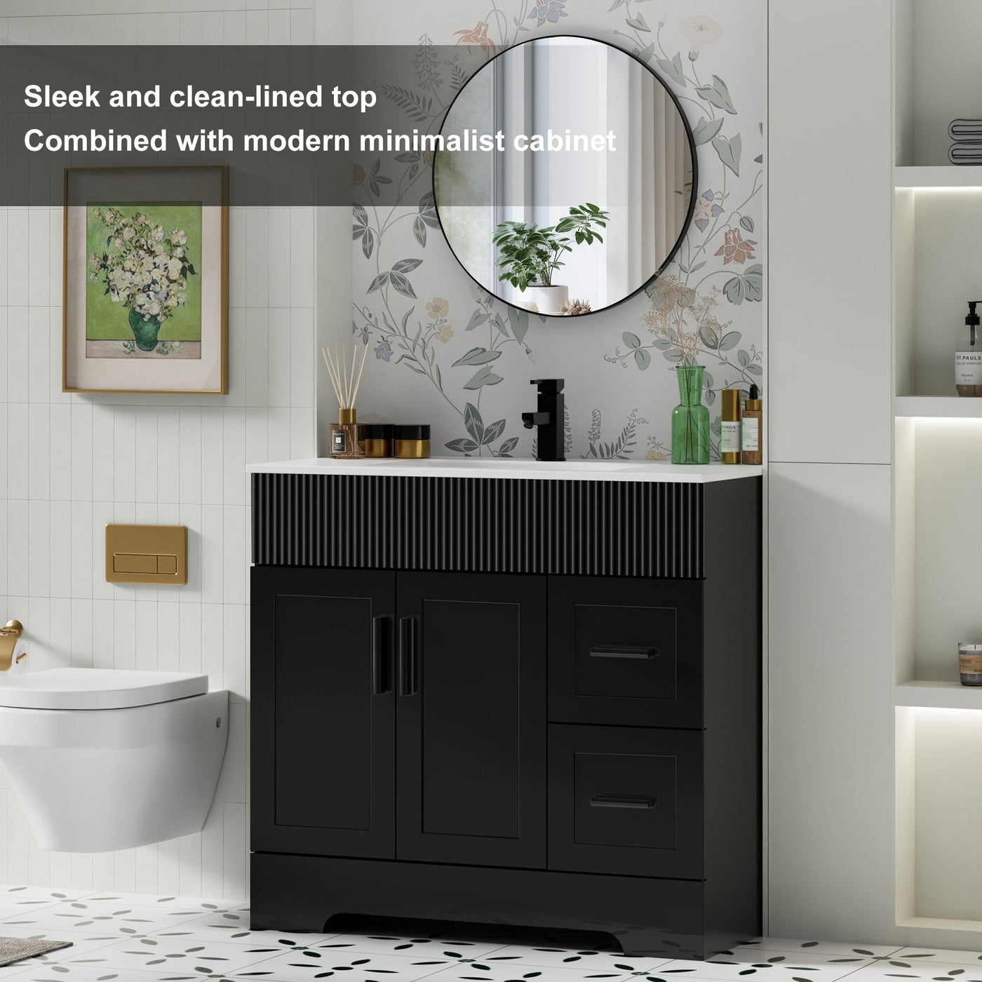 Ensemble de meuble-lavabo Wavy Line 30/36/48 avec lavabo et robinet