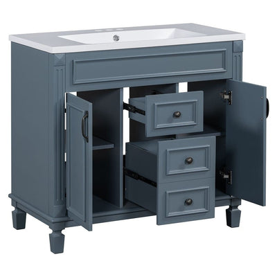 Meuble-lavabo moderne de 36 po avec lavabo supérieur et armoire à miroir, 2 portes et 2 tiroirs