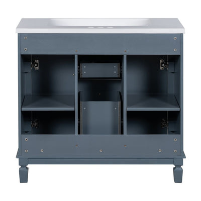Meuble-lavabo moderne de 36 po avec lavabo supérieur et armoire à miroir, 2 portes et 2 tiroirs