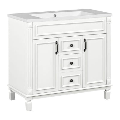 Meuble-lavabo moderne de 36 po avec lavabo supérieur et armoire à miroir, 2 portes et 2 tiroirs