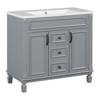 Meuble-lavabo moderne de 36 po avec lavabo supérieur et armoire à miroir, 2 portes et 2 tiroirs