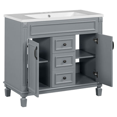 Meuble-lavabo moderne de 36 po avec lavabo supérieur et armoire à miroir, 2 portes et 2 tiroirs