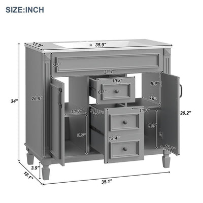 Meuble-lavabo moderne de 36 po avec lavabo supérieur et armoire à miroir, 2 portes et 2 tiroirs