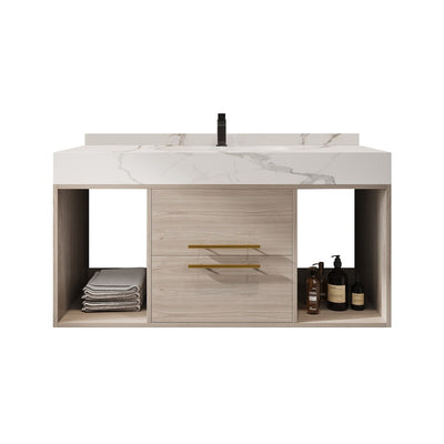Meuble-lavabo flottant de 39,4 po avec lavabo en céramique, meuble-lavabo suspendu au mur, 2 tiroirs à fermeture douce et plateau en ardoise blanche - 39'4 x 18'9