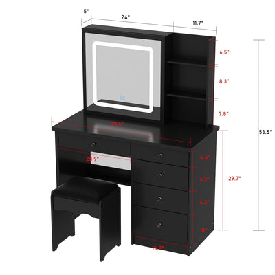 Ensemble de coiffeuse de maquillage de 39,4 po de large avec tabouret et miroir