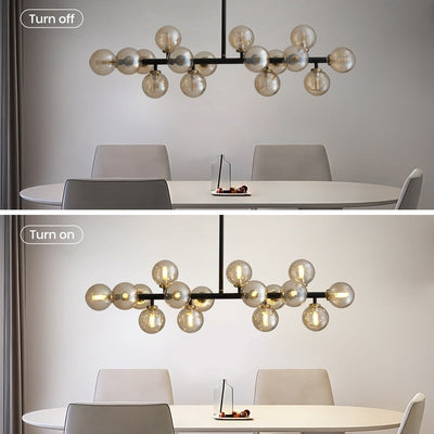 Lustre linéaire moderne du milieu du siècle de 40 po, suspension Spoutnik à 16 ampoules en laiton doré avec globe en verre dépoli pour salle à manger