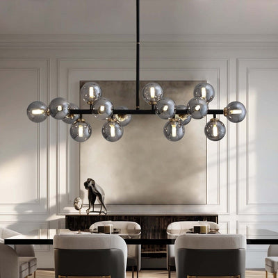 Lustre linéaire moderne du milieu du siècle de 40 po, suspension Spoutnik à 16 ampoules en laiton doré avec globe en verre dépoli pour salle à manger