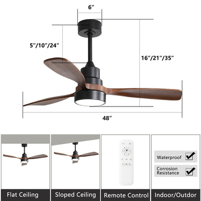 Ventilateur de plafond à LED intégré 48 et 52 pouces avec lumière et télécommande, moteur CC réversible